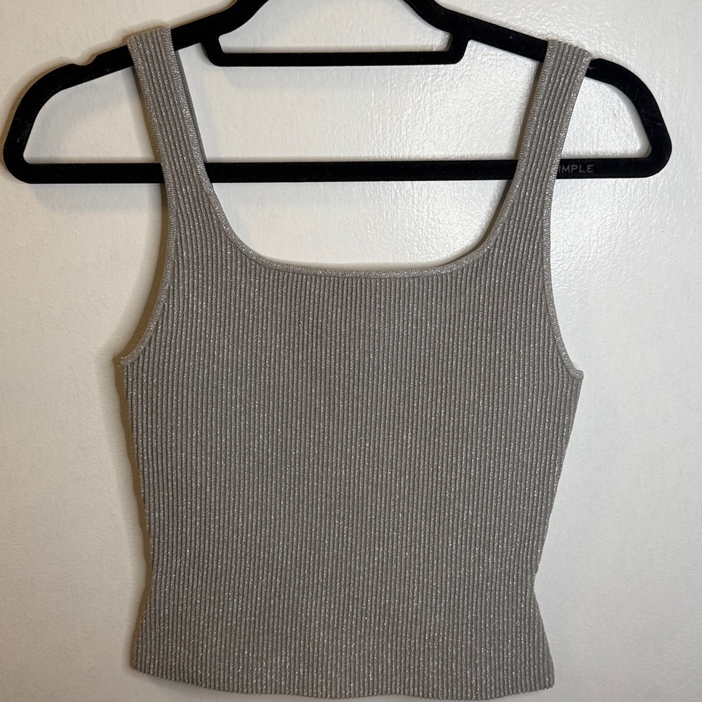 Babaton Ribbed Sparkle Silver Tank Top